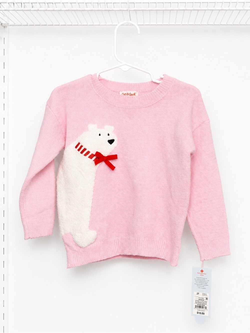 Cat & Jack Pink Polar Bear Knit Sweater